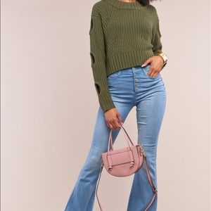 Olive Round Neck Crop Top Sweater
